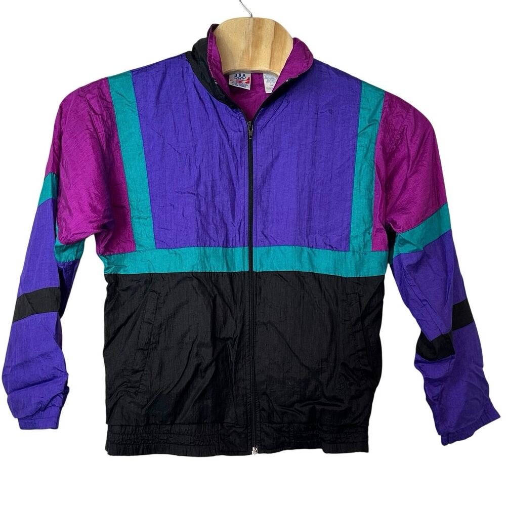 USA Olympics JC Penney VTG Nylon Windbreaker Jacket Size S Bold 90s Colorblock